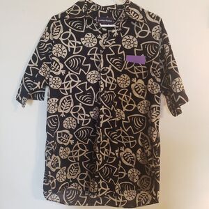 Vtg Lawton Harbor Button‎ Up Hawaiian Shirt Mens Med Black S/S Made in USA
